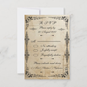 carte de réponse RSVP en parchemin du 18ème siècle