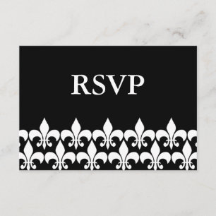 Carte de réponse RSVP Fleur de Lis noir et blanc