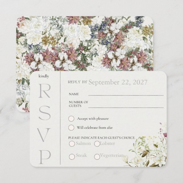 Carte de réponse RSVP Fleur sauvage florale (Devant / Derrière)