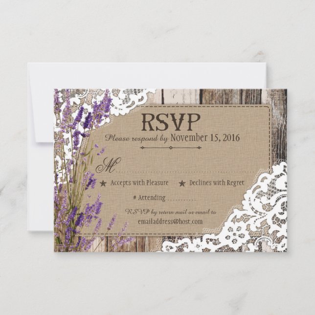 Carte de réponse RSVP Fleurs de Lavande Bois Dente (Devant)