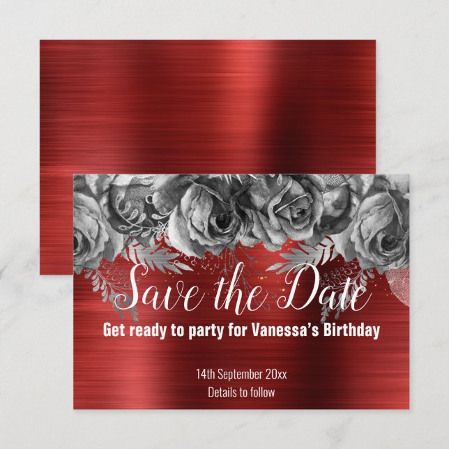 CARTE DE RÉPONSE RSVP FLEURS ROUGES POUR ANNONCE D (Devant / Derrière)