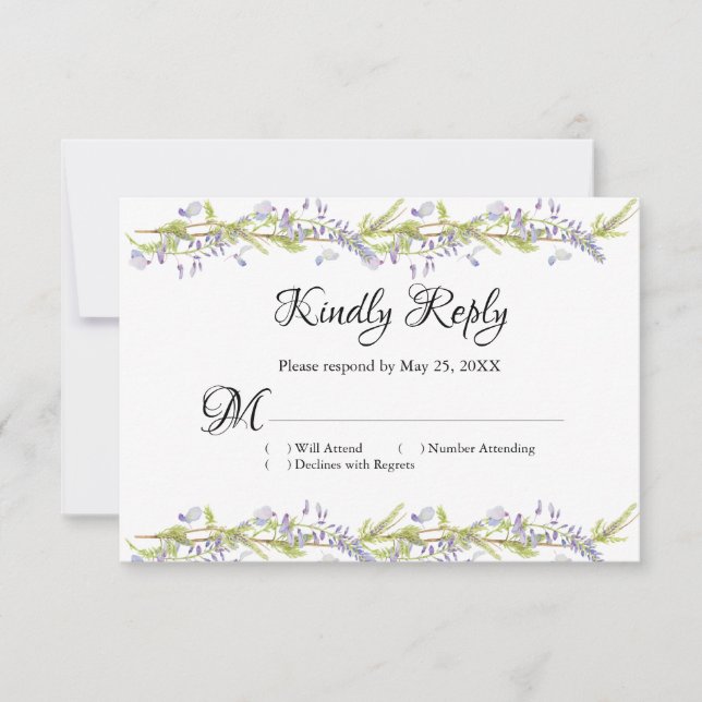 Carte de réponse RSVP Floral Boho violet et bleu (Devant)
