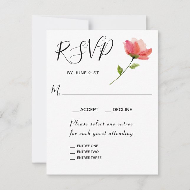 Carte de réponse RSVP Floral Élégant Rose 3 Entrée (Devant)