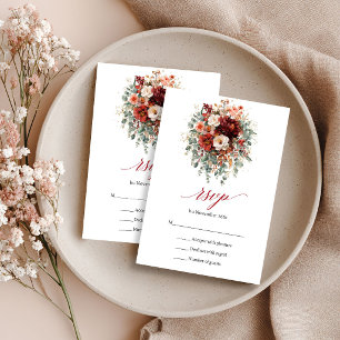 Carte de réponse RSVP florale boho automne Bourgog