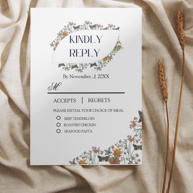 Carte de réponse RSVP florale boho avec repas (Créateur téléchargé)
