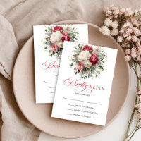 Carte de réponse RSVP florale rouge blanc personna