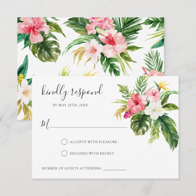 Carte de réponse RSVP florale tropicale (Devant / Derrière)