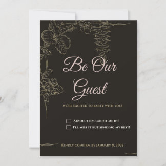 Carte de réponse RSVP florale tropicale noire et o