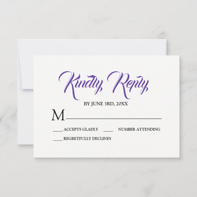 Carte de réponse RSVP Florale violet blanc (Devant)
