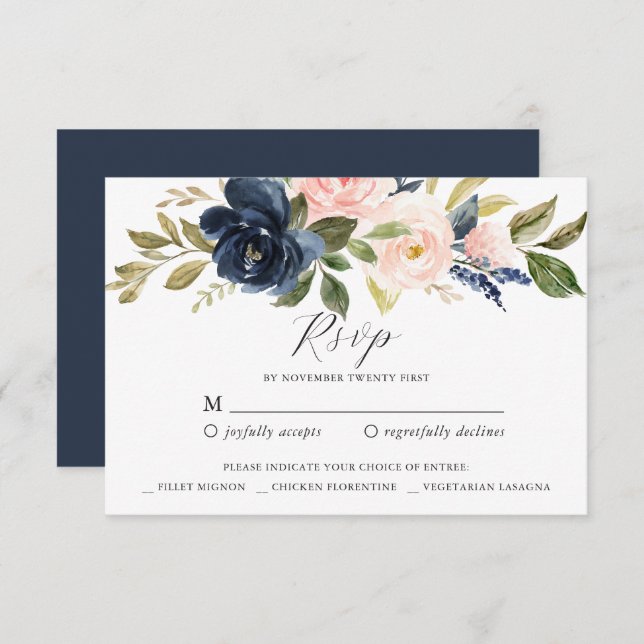 Carte de réponse RSVP flush Navy (Devant / Derrière)