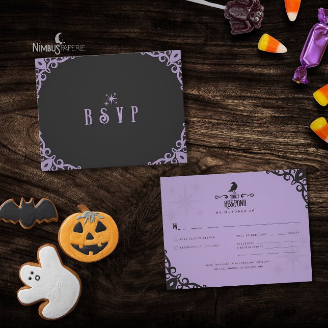 Carte de réponse RSVP Halloween gothique lavande (Créateur téléchargé)