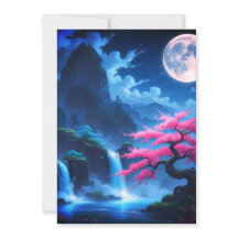 Carte de réponse RSVP japonaise Sakura et cascade 