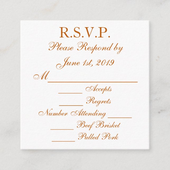 Carte de réponse RSVP Longhorn Burnt Orange et Bla (Devant)