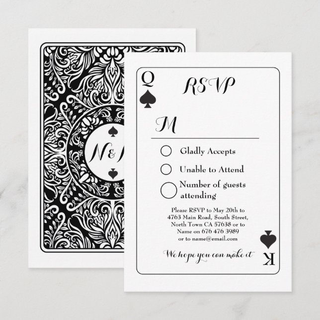 Carte de réponse RSVP mariage jouant As de pique K (Devant / Derrière)