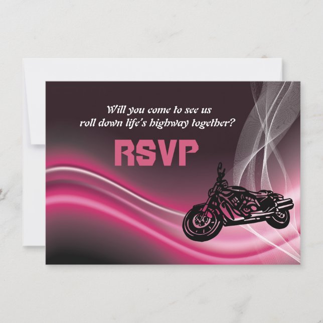 Carte de réponse RSVP mariage pour moto rose (Devant)