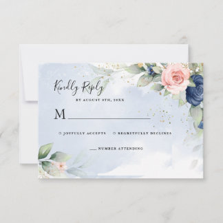 Carte de réponse RSVP Marine Blue & Blush Rose Wed
