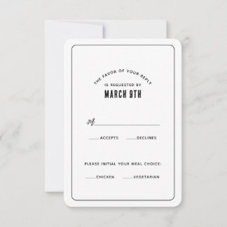 Carte de réponse RSVP minimaliste moderne simple