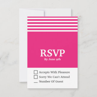 Carte de réponse RSVP moderne rose et blanc 3,5 x 