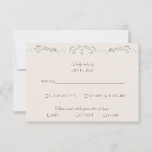Carte de réponse RSVP Monogramme avec feuillage ro