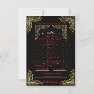 Carte de réponse RSVP musulmane noire et or de lux