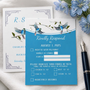 Carte de réponse RSVP / Oiseau bleu de bonheur