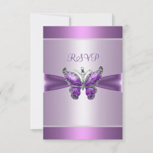 Carte de réponse RSVP Papillon mauve pourpre