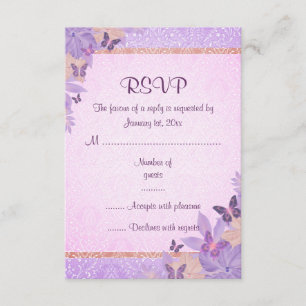 Carte de réponse RSVP Papillon Violet/Pêche & Dama