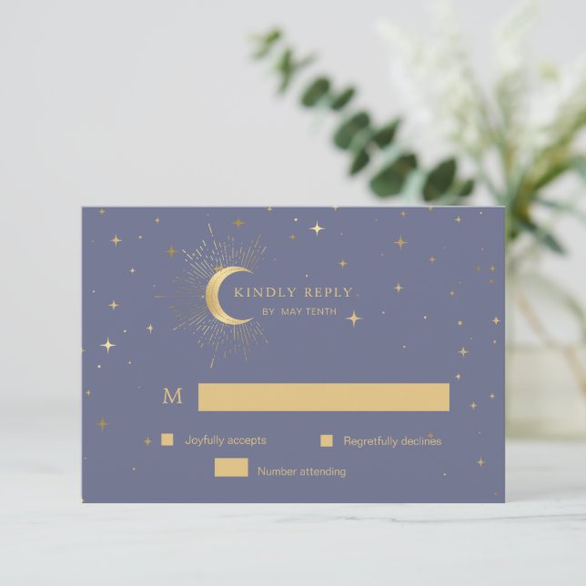 Carte de réponse RSVP Pastel Celestial Gold Moon (Debout devant)