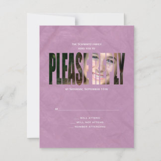 Carte de réponse RSVP photo bat mitzvah en violet