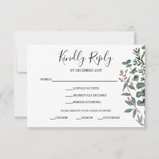 Carte de réponse RSVP Pin et Eucalyptus