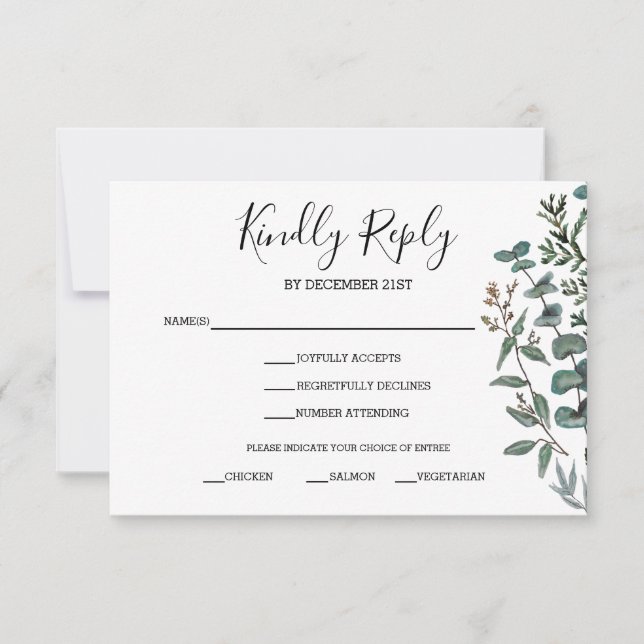 Carte de réponse RSVP Pin et Eucalyptus (Devant)