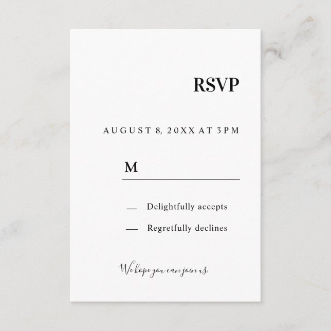 Carte de réponse RSVP pour invitation de mariage (Devant)