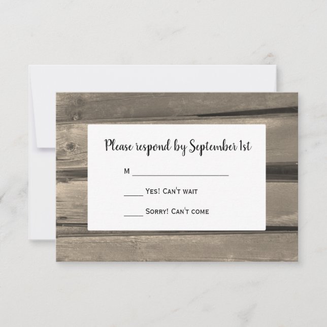 Carte de réponse RSVP pour le mariage en bois de l (Devant)