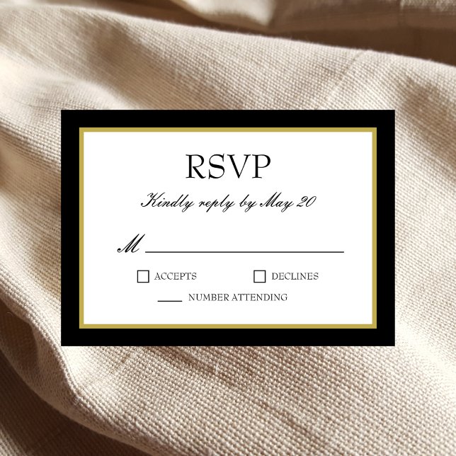 Carte de réponse RSVP pour mariage à bordure dorée (Créateur téléchargé)