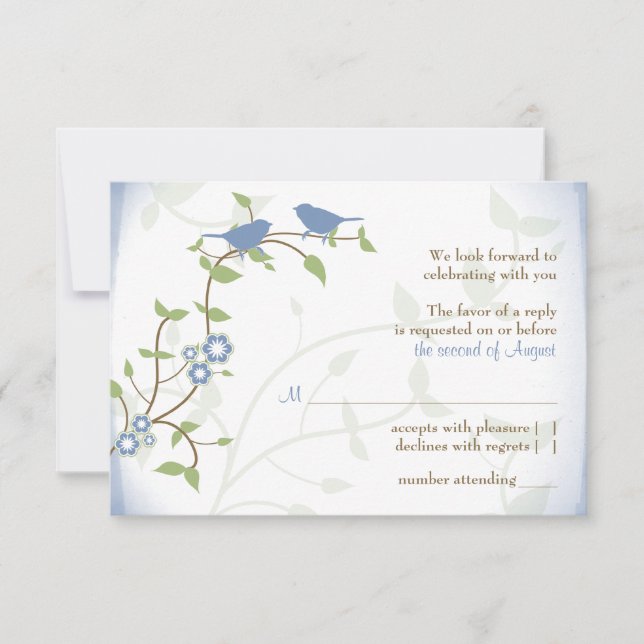 Carte de réponse RSVP pour mariage aux tourtereaux (Devant)