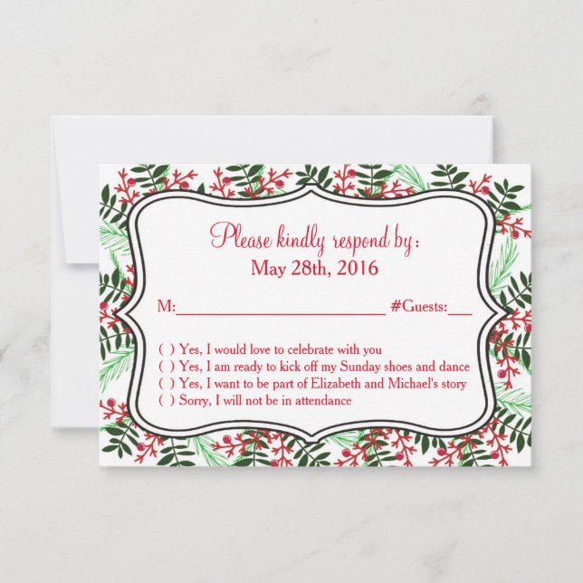 Carte de réponse RSVP pour mariage de Noël et des  (Devant)