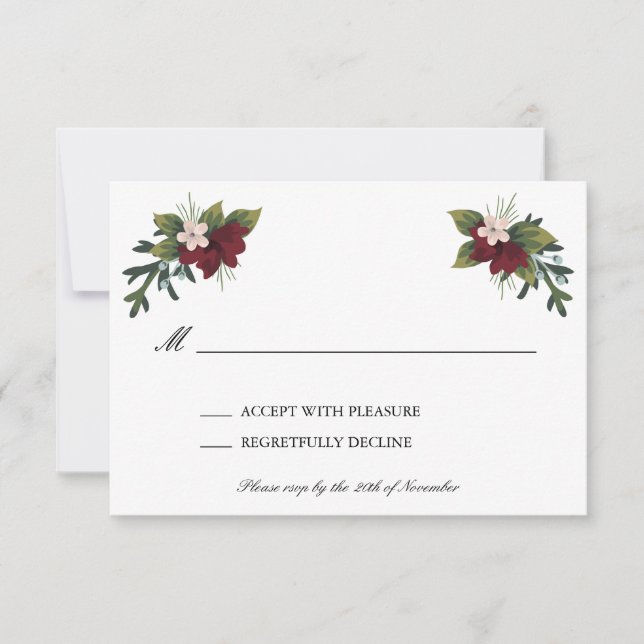 Carte de réponse RSVP pour mariage floral de Marsa (Devant)