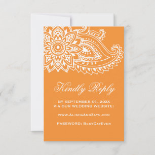 Carte de réponse RSVP pour mariage indien orange à