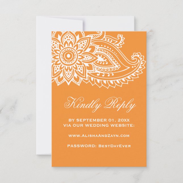 Carte de réponse RSVP pour mariage indien orange à (Devant)