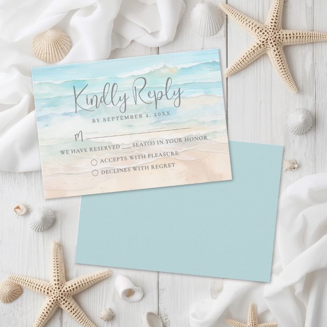 Carte de réponse RSVP pour mariage sur la plage à  (Watercolor Beach Wedding RSVP Reply Card)