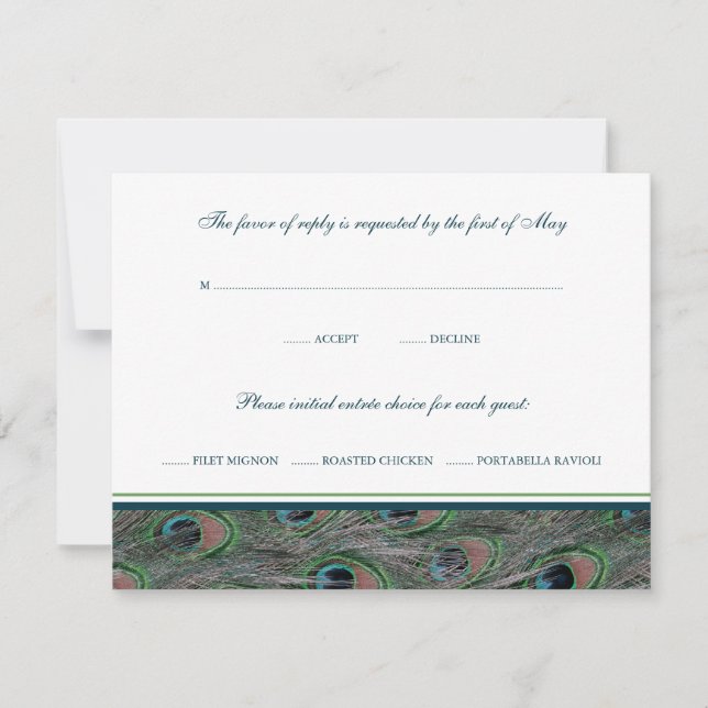 Carte de réponse RSVP pour plumes de paon formelle (Devant)