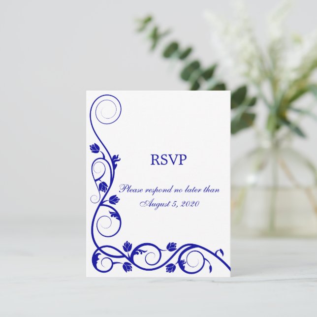Carte de réponse RSVP / Réponse Élégante Bleu Roya (Debout devant)
