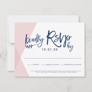 CARTE DE RÉPONSE RSVP REPONSE Style rose pâle chev