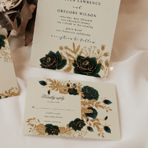 Carte de réponse RSVP rose florale or aquarelle