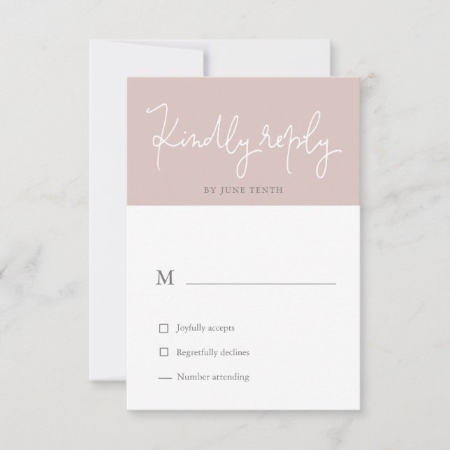 Carte de réponse RSVP Rose Moderne Pâle et Aérée (Devant)