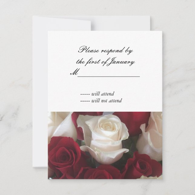 Carte de réponse RSVP Roses rouge et blanc (Devant)