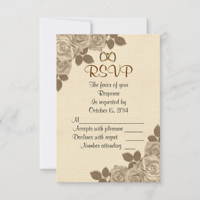 Carte de réponse RSVP roses sépia (Devant)