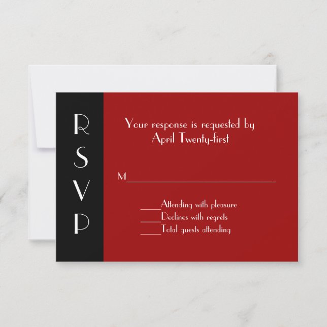 Carte de réponse RSVP rouge et noir tout usage (Devant)