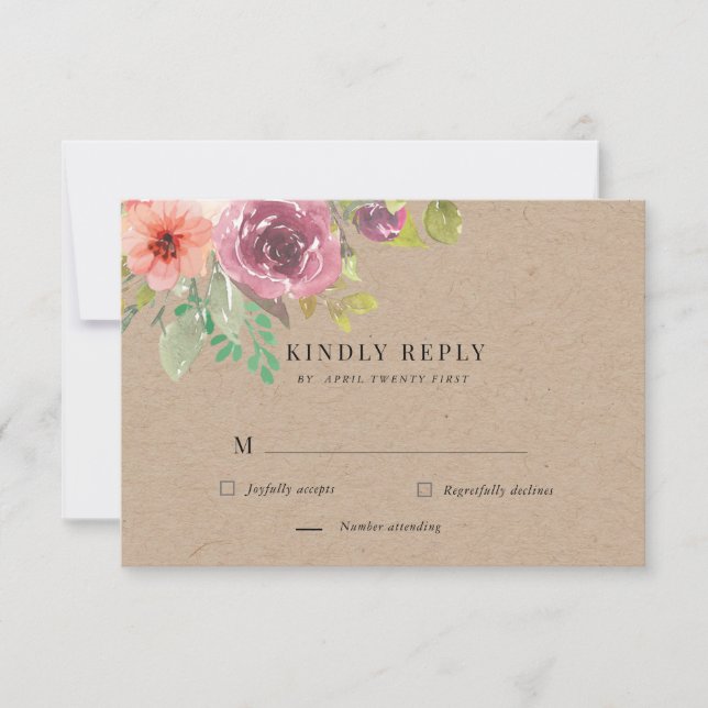Carte de réponse RSVP Rustique d'été florale vibra (Devant)