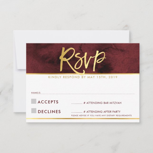 CARTE DE RÉPONSE RSVP script or marron rouge moder (Devant)